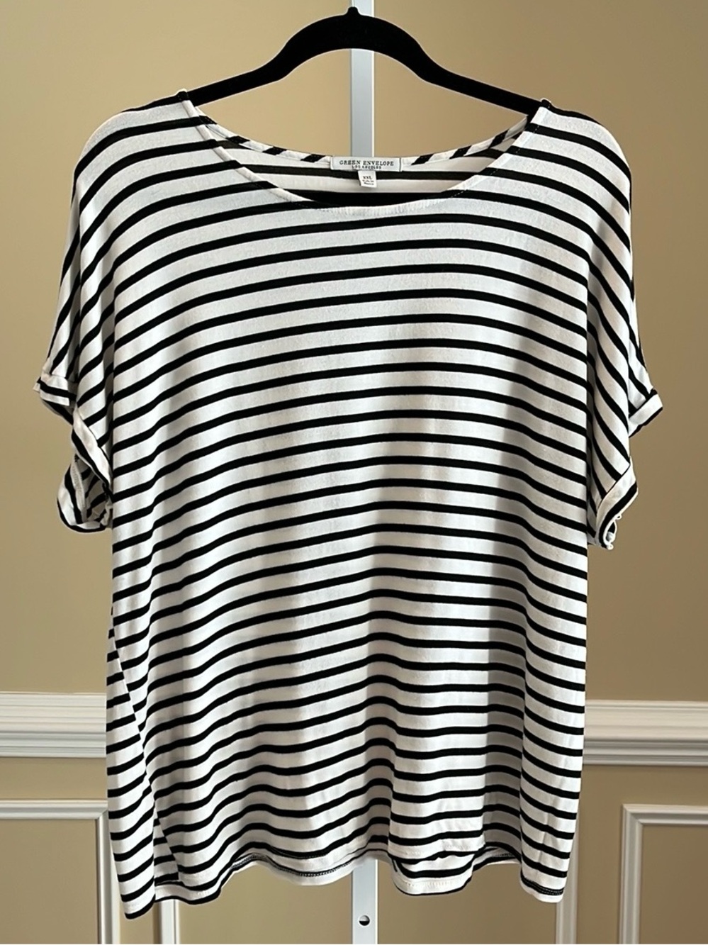Green Envelope Black and White Stripe Short Sleeve Tee Size XXL